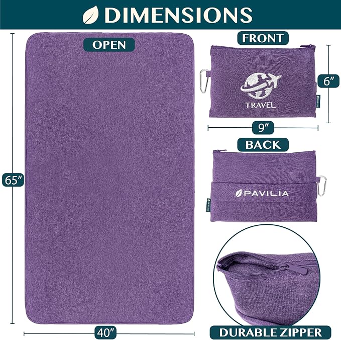 PAVILIA Travel Blanket Compact, Airplane Packable Bag, Soft Fleece Portable Throw Pillow Combo Set, Plane Flight Car Trips Essentials Gift Accessories, Luggage Backpack Clip, Purple, 65 x 40 Inch - Image 6