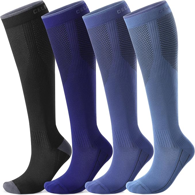CS CELERSPORT 3/4 Pairs Compression Socks for Men Women Size 6-12 | Knee High Support Socks for Running Nurses Pregnancy Travel Daily Wear by CSCELERSPORT