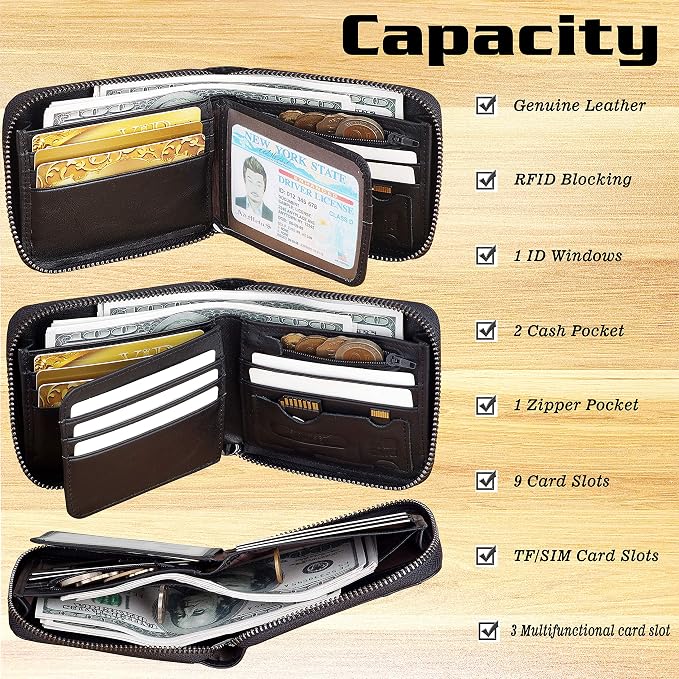 Admetus Mens RFID Blocking Wallets Zipper Leather Wallet for Men Bifold RFID Card Holder - Image 4