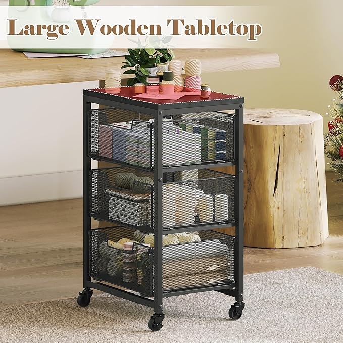 Under Desk Storage Cart with Lockable Wheels, 3-Drawer Rolling Storage Cart, Metal Utility Cart with Drawers for Art, Cart, Classroom, Office, Kitchen, Bedroom, Dorm Storage Under Bed - Image 6
