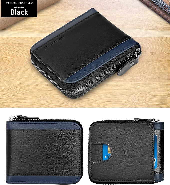 Admetus Mens RFID Blocking Wallets Zipper Leather Wallet for Men Bifold RFID Card Holder - Image 2