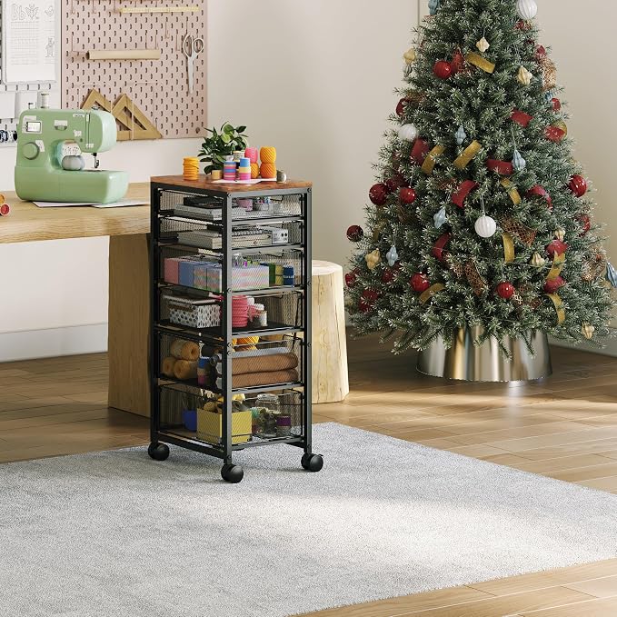 Rolling Storage Cart with 6 Drawers, Craft Cart with Lockable Wheels | Storage Drawer Organizer, Utility Cart for Classroom, Closet, Pantry, Bathroom, Kitchen, Art, Dorm, Office - Image 4
