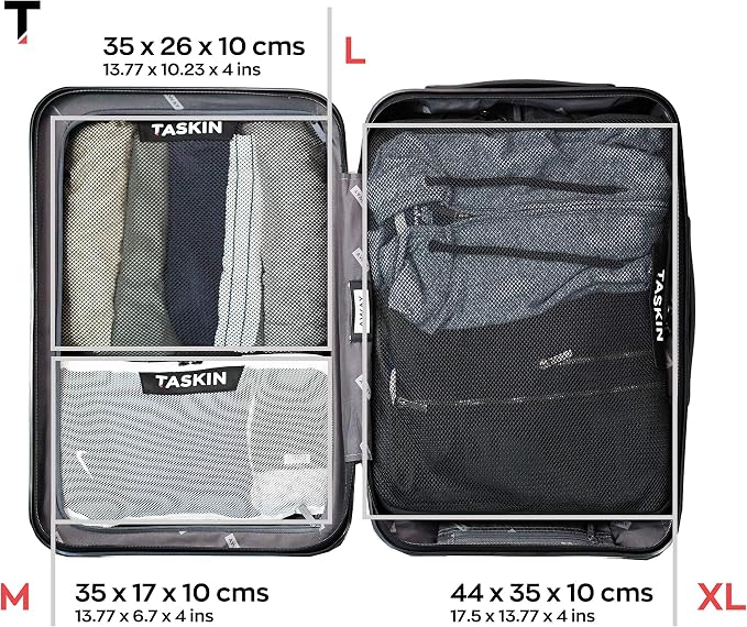 Taskin Compression Packing Cubes | Separate Clean & Dirty Compartments w/Flexible Separator | YKK Zippers | Set of 6 (2XL + 2L + 2M) - Image 5