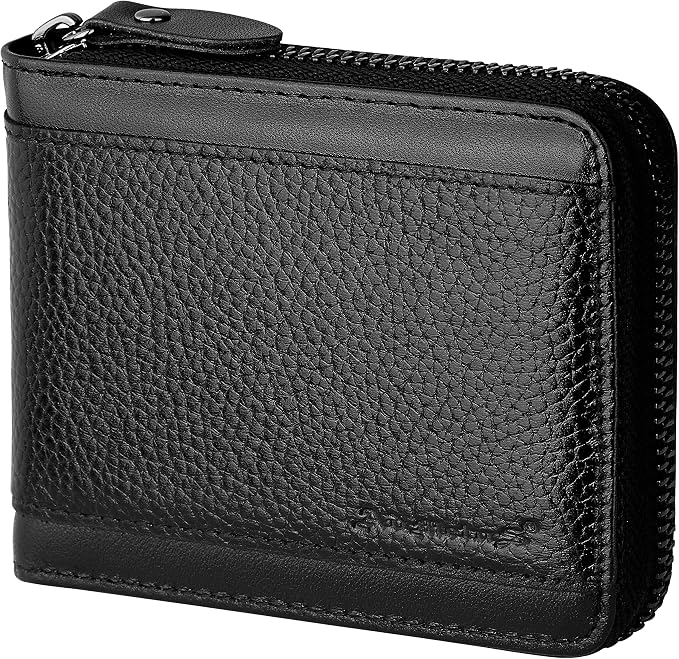 Admetus Mens RFID Blocking Wallets Zipper Leather Wallet for Men Bifold RFID Card Holder by Admetus