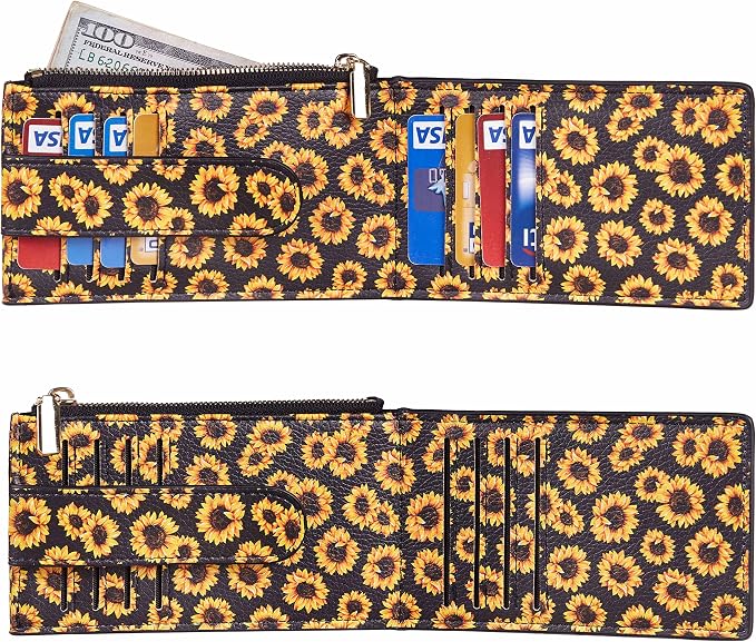 Chelmon Women's RFID Slim Card Holder Wallet | Thin Bifold Multi Card Case with Zipper Coin Pocket Purse for Women(Sunflower) - Image 4