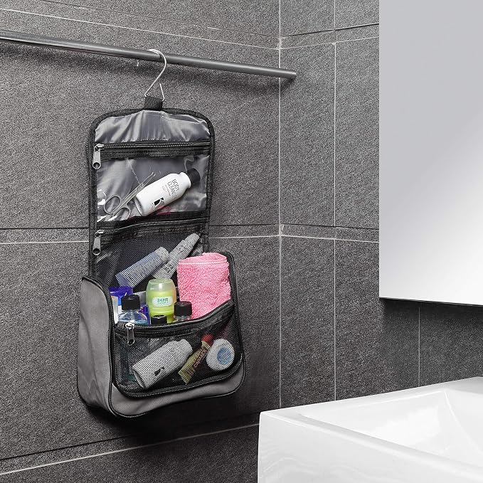 Lewis N. Clark Brushed Twill Hanging Toiletry Kit Bag for Travel Accessories, Shampoo, Cosmetics + Personal Items, Gray - Image 2