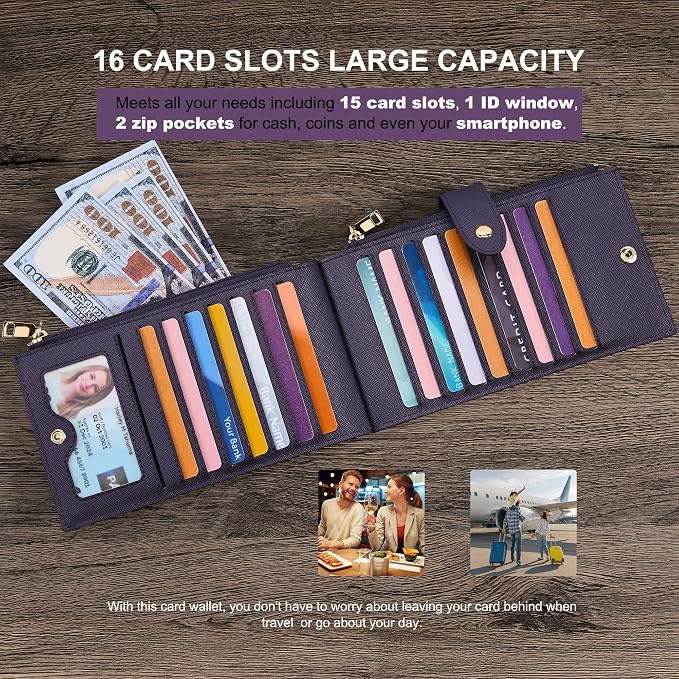 Travelambo RFID Wallet Women Large Size Bifold Multi Card Wallet Case with Zipper Pocke Credit Card Holder for Women - Image 5