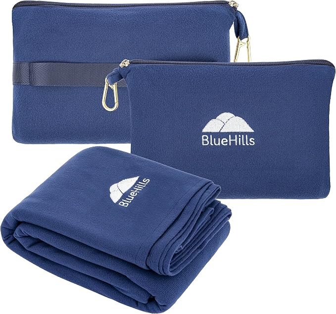 BlueHills Ultra Compact and Compact Light Travel Blankets for Two Value Pack Set of 2 – Airplane Travel Essentials Soft Flight Trips Throw in Portable Cases for Car Plane Travel Gifts – Navy Blue - Image 3
