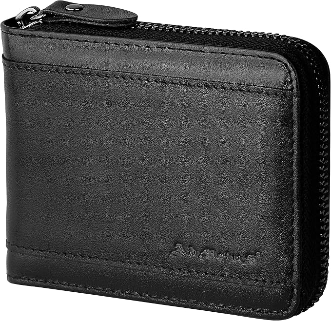 Admetus Mens RFID Blocking Wallets Zipper Leather Wallet for Men Bifold RFID Card Holder by Admetus