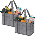 VENO 2 Pack Extra Large Reusable Grocery Shopping Bags Utility Tote | Water Resistant, Storage Box w/ Sturdy Side Handles & Hard Bottom, Foldable for Groceries Shopping Cart(Windowpane, 8 Gallon) by Veno