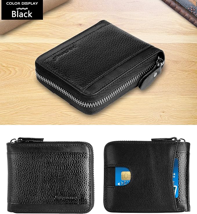 Admetus Mens RFID Blocking Wallets Zipper Leather Wallet for Men Bifold RFID Card Holder - Image 2