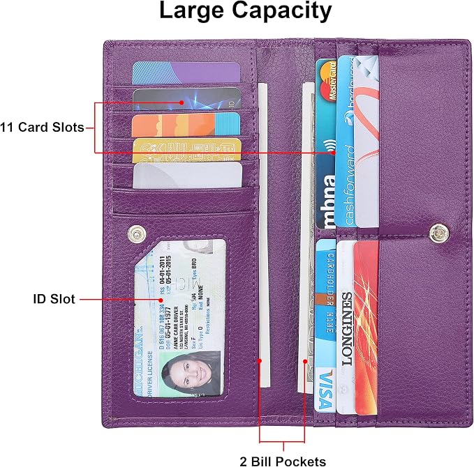 Ultra Slim Thin Leather Women Wallet RFID Blocking Credit Card Holder Bifold Long Ladies Billfold - Image 3