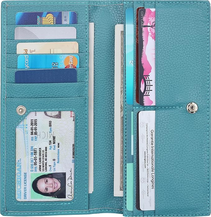 Ultra Slim Thin Leather Women Wallet RFID Blocking Credit Card Holder Bifold Long Ladies Billfold by Lavemi