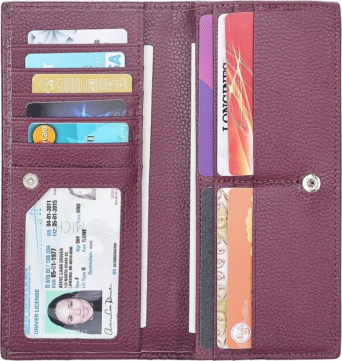 Ultra Slim Thin Leather Women Wallet RFID Blocking Credit Card Holder Bifold Long Ladies Billfold by Lavemi