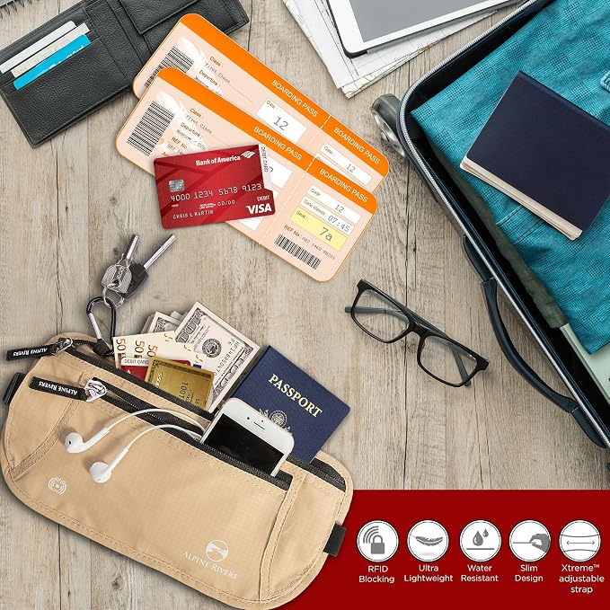 Alpine Rivers Money Belt for Travel - RFID Hidden Wallet, Sahara Sand | Triple-layer RFID shielding, hidden passport holder and waist wallet, 7 card sleeves included, fits 26-56 inch waists - Image 5
