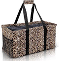 Extra Large Utility Tote Bag - Oversized Collapsible Reusable Wire Frame Rectangular Canvas Basket With Two Exterior Pockets For Beach, Pool, Laundry, Car Trunk, Storage - Leopard by Lucazzi