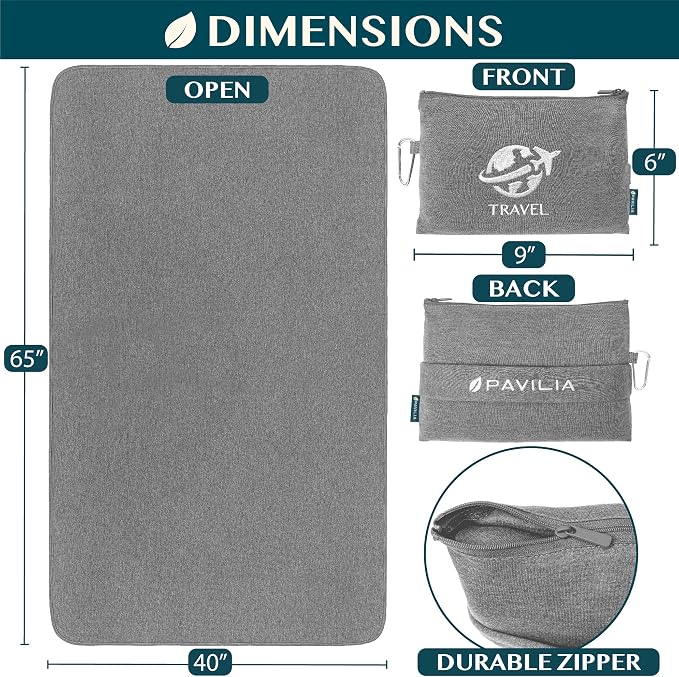 PAVILIA Soft Travel Blanket, Compact Airplane Blanket in Bag, Portable Blanket Pillow Set, Lightweight and Packable Plane Flight Car Trips Travel Home Office Gift Accessories, Gray, 65x40 inches - Image 6