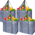 VENO 4 Pack Large Grocery Bag Reusable Shopping Bags with Hard Bottom | Utility Tote with Reinforced Handles, Heavy Duty, Foldable, Stand Upright, for Groceries Shopping Cart Storage(Gray, 4 Pack) by Veno