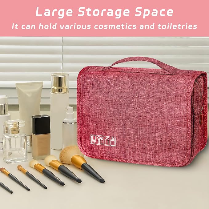 Toiletry Bag Travel Bag with Hanging Hook for Women and Men,Red | Waterproof Small Capacity Hanging Multifunctional Makeup Bag for Toiletries, Portable Cosmetic Bag Travel Organizer - Image 6