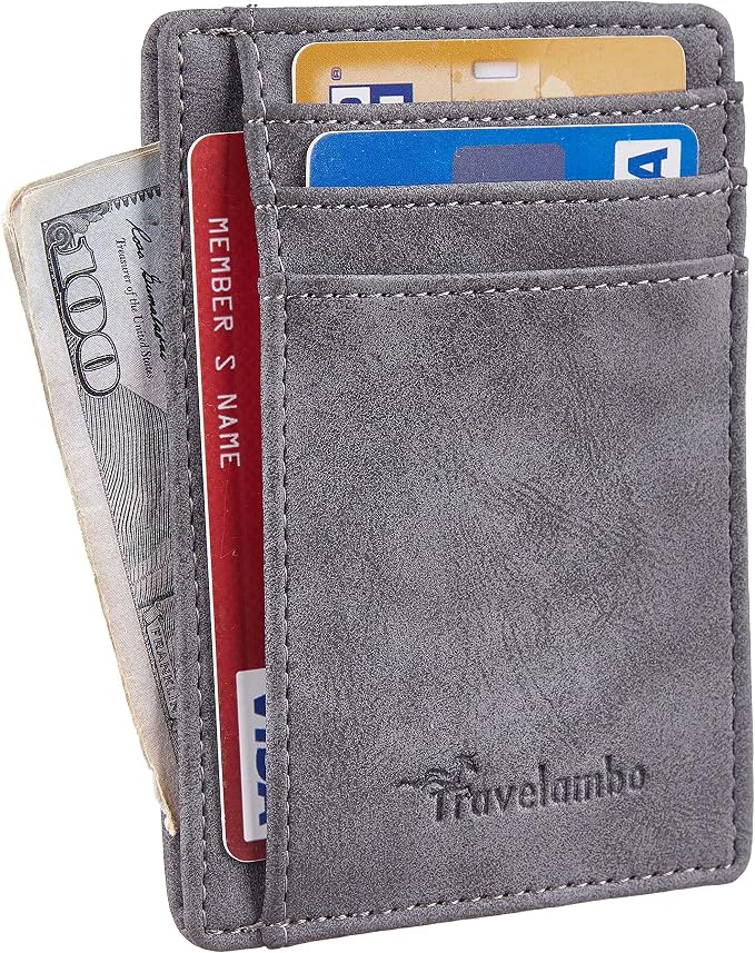 Travelambo Slim Wallet Front Pocket Minimalist Leather RFID Blocking Medium Size - Image 2