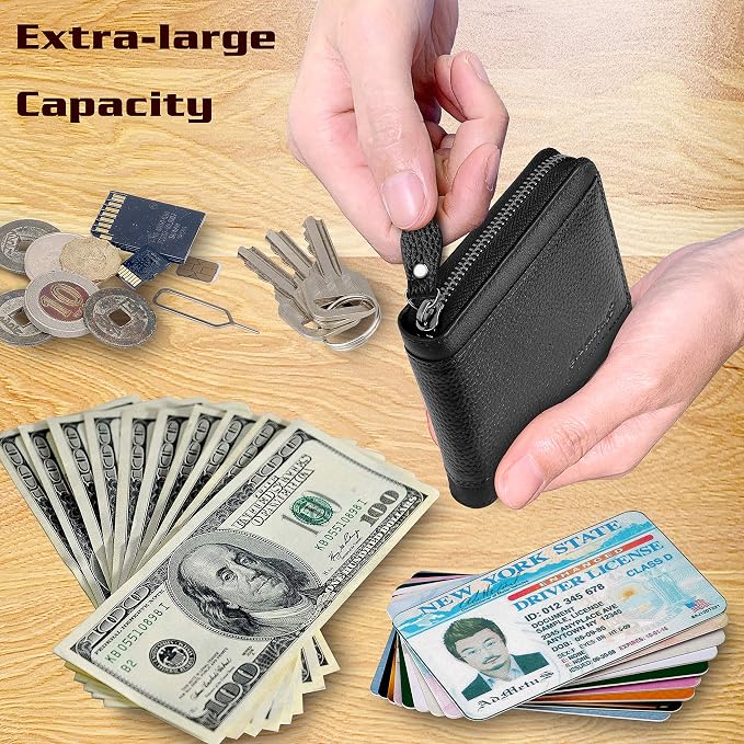 Admetus Mens RFID Blocking Wallets Zipper Leather Wallet for Men Bifold RFID Card Holder - Image 3