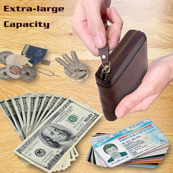 Admetus Mens RFID Blocking Wallets Zipper Leather Wallet for Men Bifold RFID Card Holder - Image 3