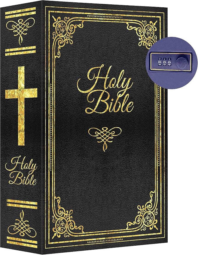 Holy Bible Diversion Safe with Real Pages, Combination Metal Secret Safe | Hidden safe box and hollow storage compartment for cash money. Decorative book box stash case for passport savings. by Ulixu