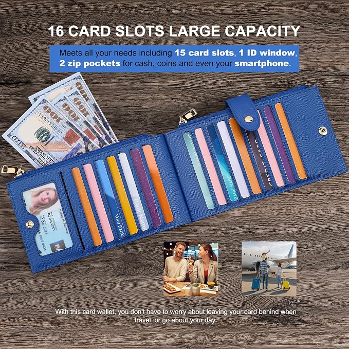 Travelambo RFID Wallet Women Large Size Bifold Multi Card Wallet Case with Zipper Pocke Credit Card Holder for Women - Image 5