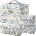 HBselect Quilted Makeup Bag, 3Pcs Cotton Large Travel Makeup Bags Organizer | Cute Floral Make up Bag Cosmetic Bag Toiletry Bag for Women Girls, Makeup Pouch for Skincare, Brushes & Travel Essentials by HBselect