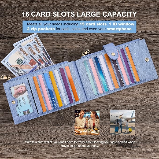 Travelambo RFID Wallet Women Large Size Bifold Multi Card Wallet Case with Zipper Pocke Credit Card Holder for Women - Image 4