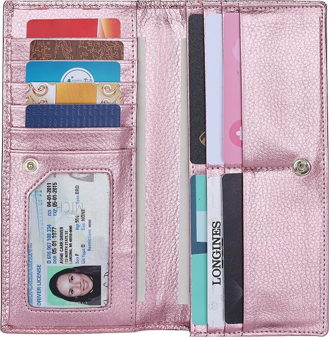 Ultra Slim Thin Leather Women Wallet RFID Blocking Credit Card Holder Bifold Long Ladies Billfold by Lavemi
