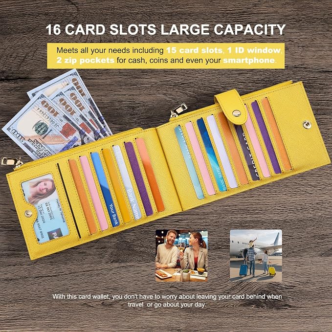 Travelambo RFID Wallet Women Large Size Bifold Multi Card Wallet Case with Zipper Pocke Credit Card Holder for Women - Image 5