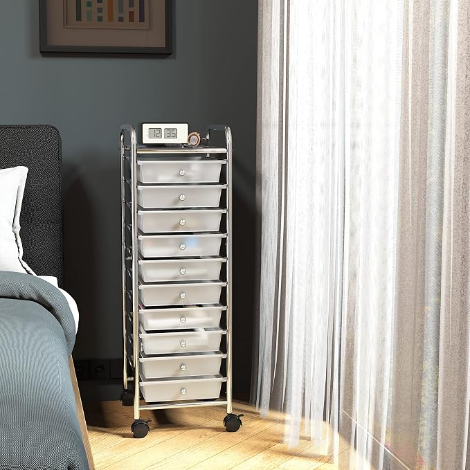 Simple Houseware 10 Drawers Rolling Utility Cart Organizer, Chrome | 1-Column, 36" Height, Lockable Wheels, for School, Office, Art Craft, and Paper Storage - Image 6