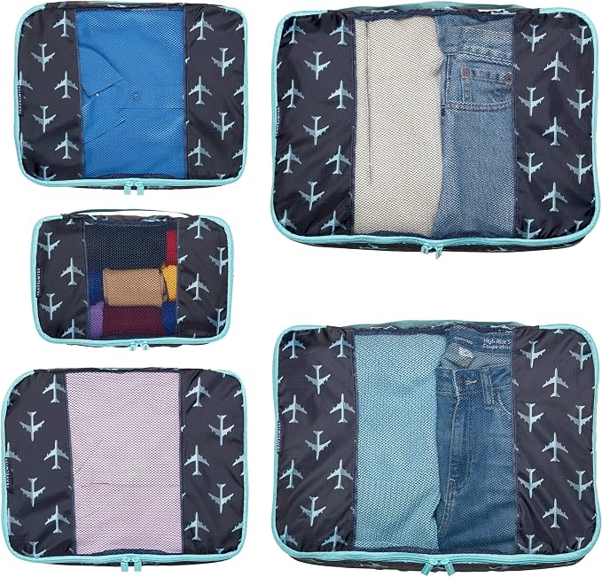 Travel Wise Packing Cubes for Travel - 5 Piece Set with Pattern Design, Lightweight Ripstop Nylon Luggage Organizers with Mesh Panel, Small Medium Large Sizes - Image 7