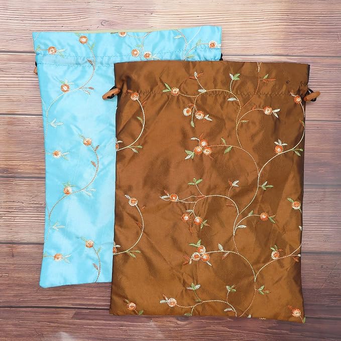 Ouyatoyu 4pcs Embroidered Silk Flower Design Jacquard Travel Bag, Laundry Bags Shoe Bags, Lingerie Bags Underwear Bags for Travel Storage for Men Women Washable Cloth Shoe Bags - Image 5