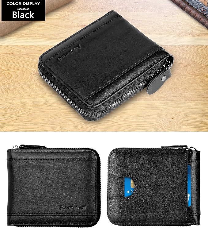 Admetus Mens RFID Blocking Wallets Zipper Leather Wallet for Men Bifold RFID Card Holder - Image 2