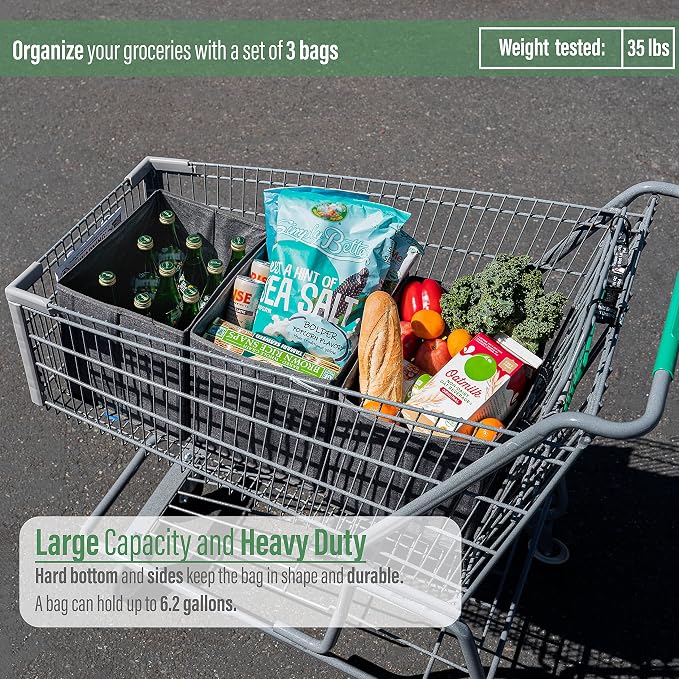VENO 3 Pack Heavy Duty Reusable Grocery Shopping Bags Utility Tote | Water Resistant, Storage Box with Sturdy Handles & Hard Bottom, Foldable for Groceries Shopping Cart(Windowpane, 6 Gallon) - Image 6