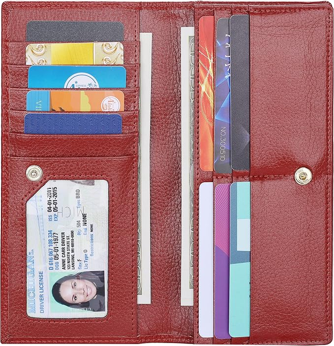 Ultra Slim Thin Leather Women Wallet RFID Blocking Credit Card Holder Bifold Long Ladies Billfold by Lavemi
